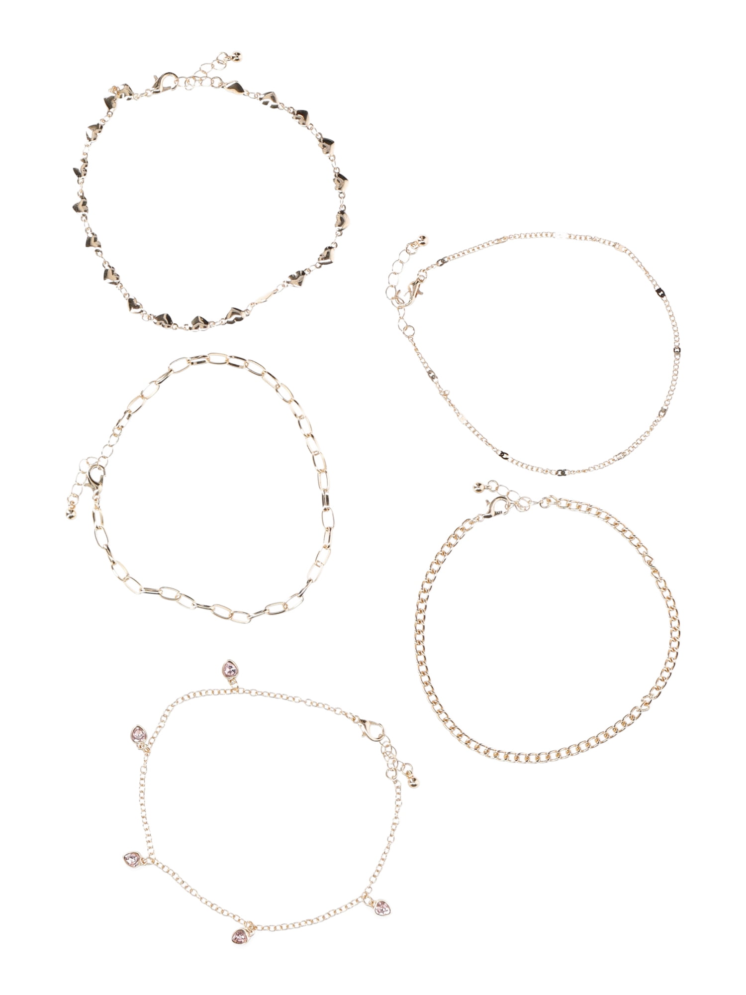 No Boundaries Gold Tone Anklet Set, Heart Motif, 5-Pieces, Women's
