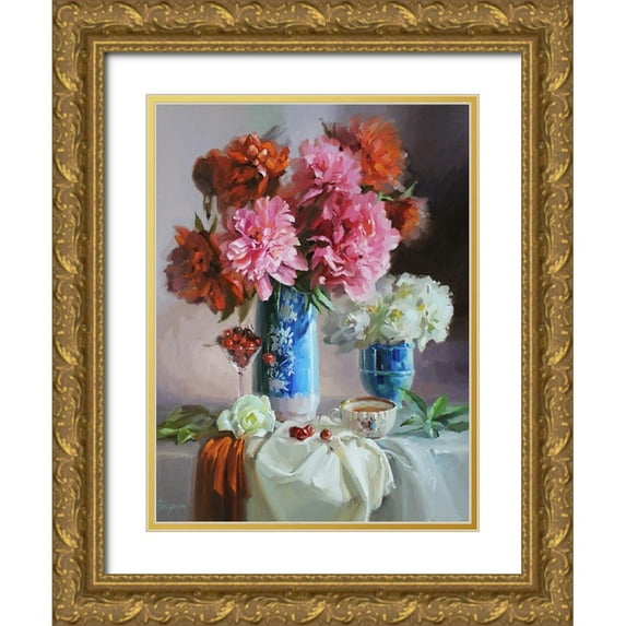 Rogozina, Svetlana 15x18 Gold Ornate Wood Framed with Double Matting Museum Art Print Titled - Scarlet Peonies