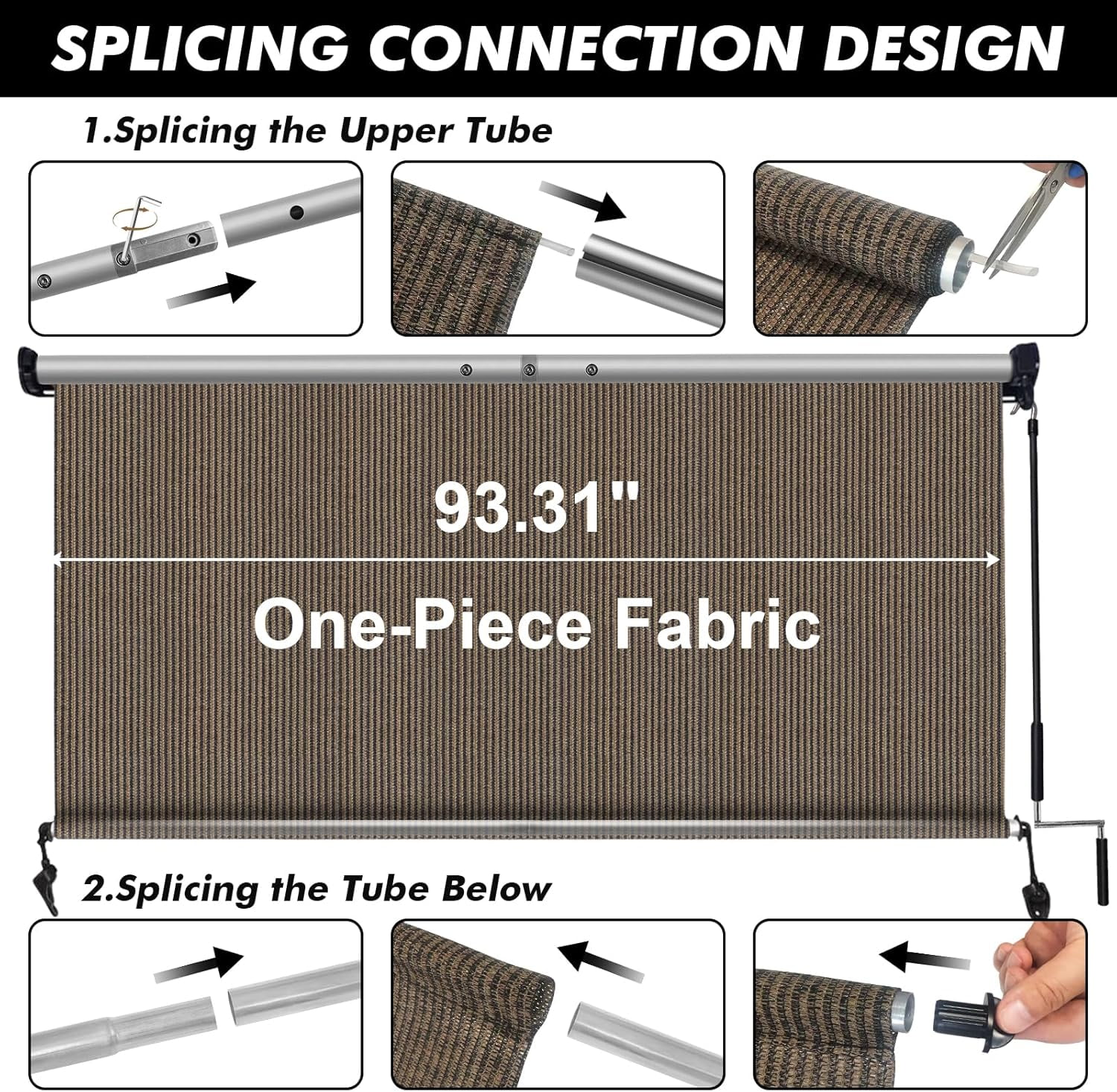 NAWAY 6'W x 6'H Cordless Outdoor Roller Shades,220 GSM HDPE Fabric,90% UV Protection Exterior Roll up Blinds for Porch,Gazebo,Balcony,Coffee Brown