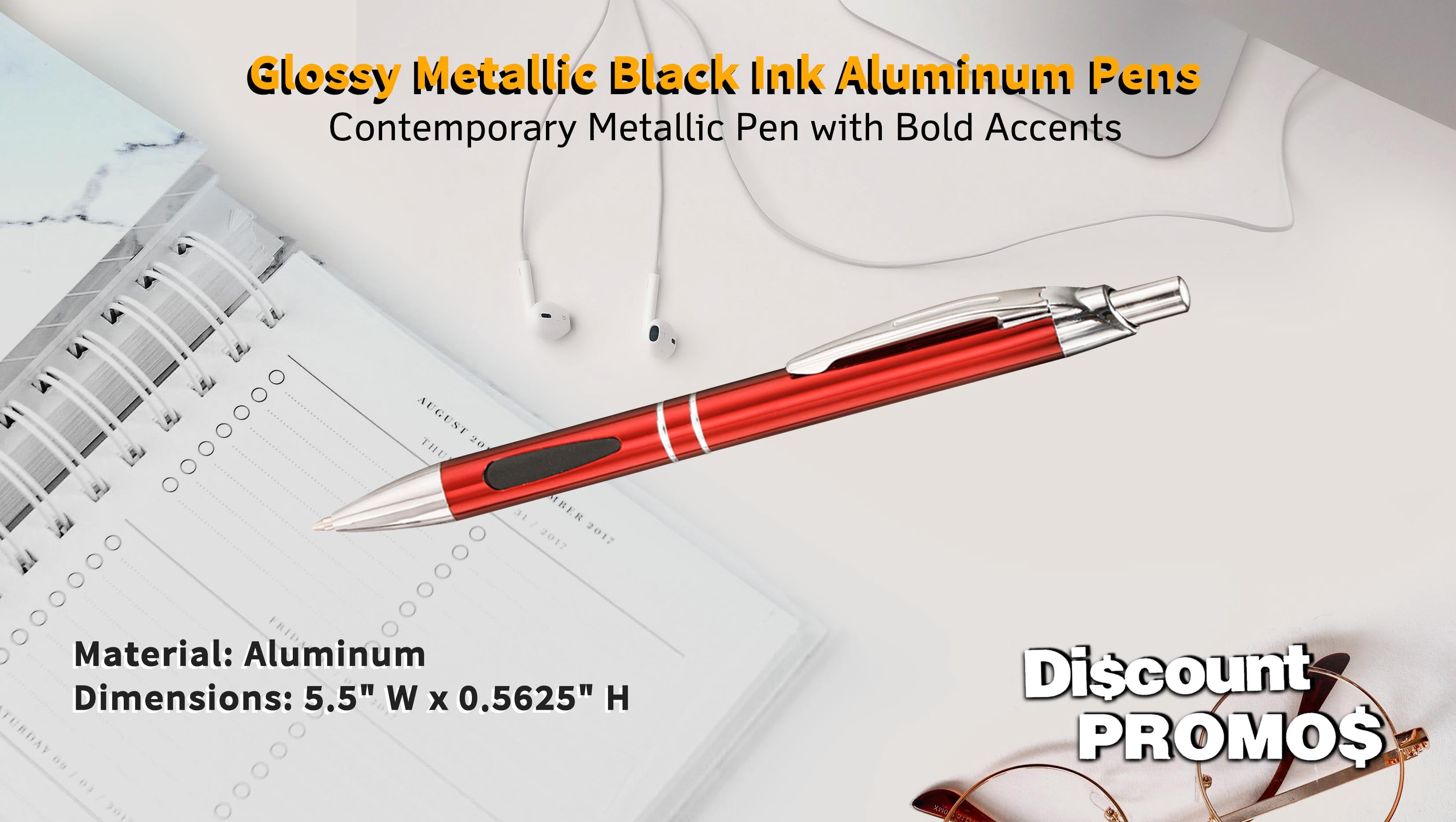 10 Black Ink Metal Pens Pack - Ballpoint, Retractable, Silver accents - Maroon