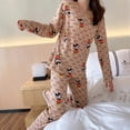 thumbnail image 1 of Conjunto de ropa de dormir holgada de manga larga con cuello redondo para mujer, pijama cómodo con estampado de dibujos animados para el hogar, camisón de dos piezas para mujer, 1 of 5