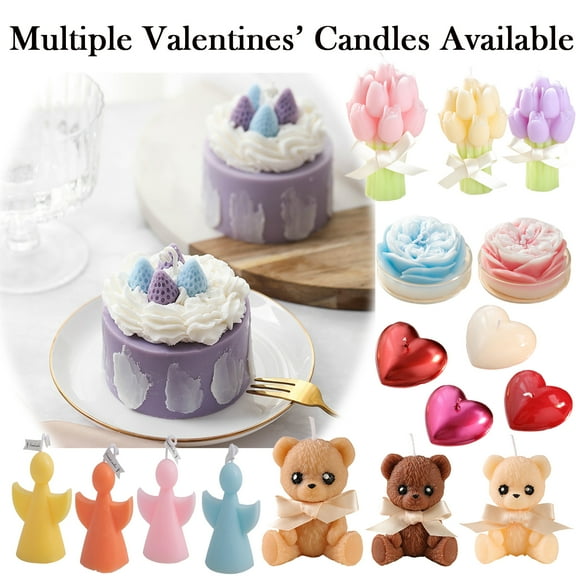 Rose Shape Valentine's Day Love Themed Scented Candle, Hot Pink Soy Wax Candle Gift for Lovers, Compact Heart Shaped Candle for Table Decor, Romantic Gift for Him or Her, AKLJWH, Blue