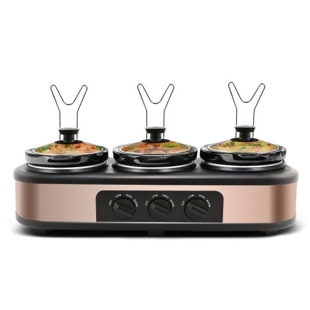 Dual Pot Slow Cooker, 2 Pot Small Mini Crock Buffet Server and Warmer,  Upgraded Oval Ceramic Double Pot - AliExpress