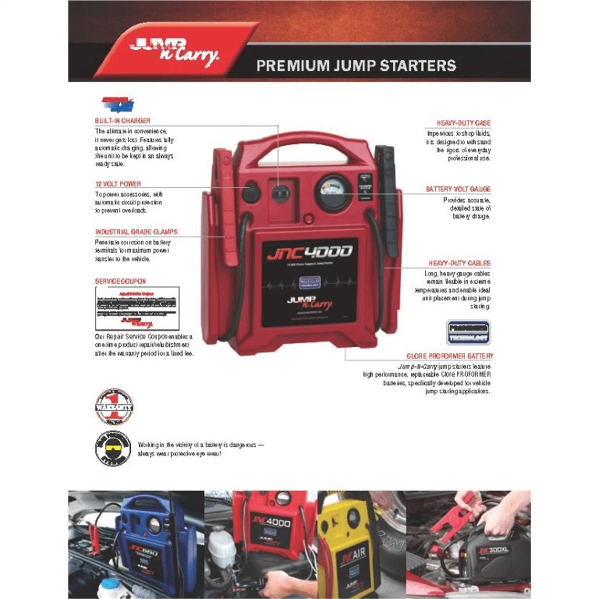 Clore Automotive Jump-N-Carry JNC4000 1100 Peak Amp 12 Volt Jump Starter