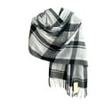 thumbnail image 5 of Women's British Style Color Block Plaid Scarf, Warm Winter Neck Warmer with Tassels, Soft Polyester Fashion Scarf, Classic Checkered Pattern Scarf, Versatile Cold Weather Accessory - Black, 5 of 5