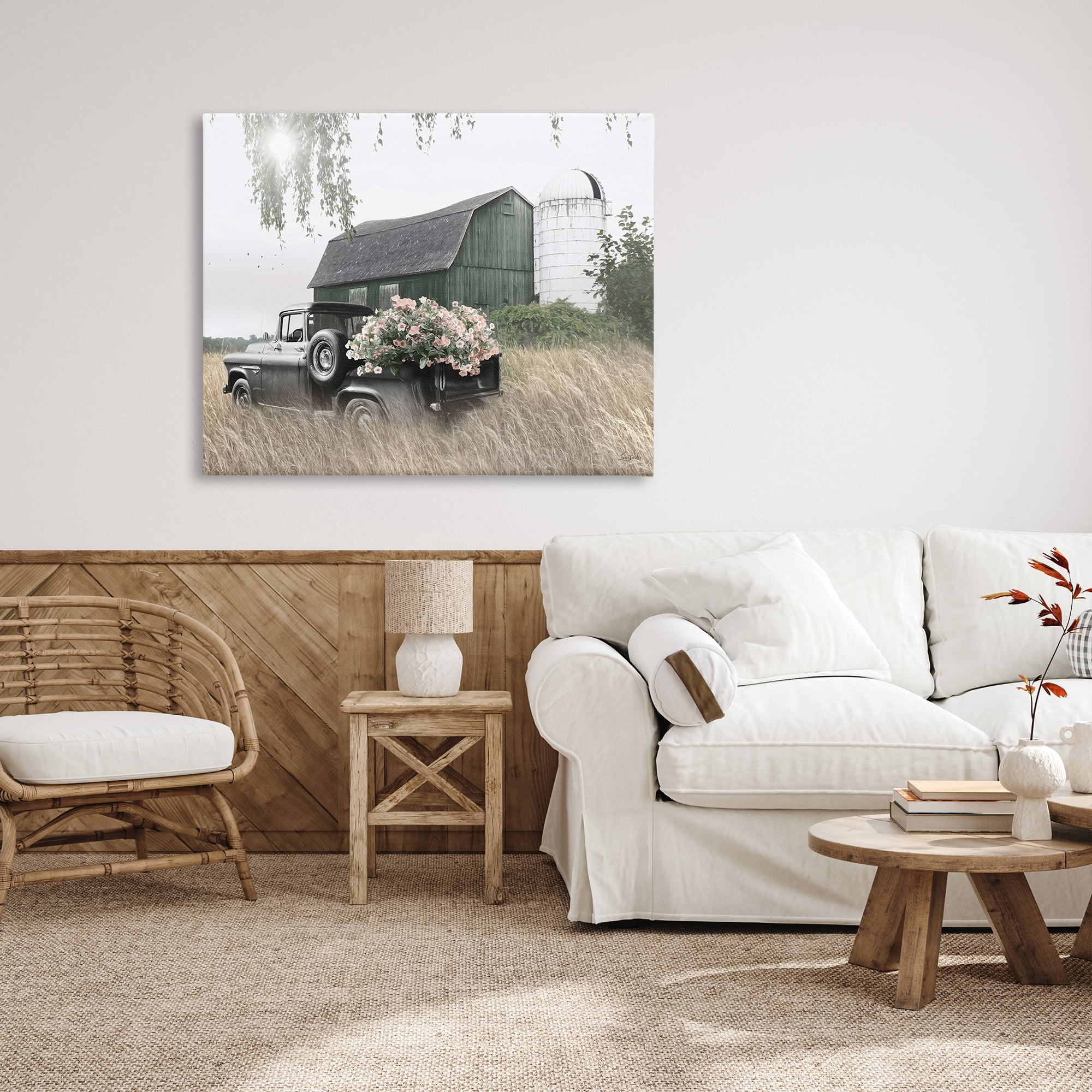 Stupell Industries Barn & Truck with Florals Landscape Photography Gallery Wrapped Canvas Art Print Wall Art, 48 x 36
