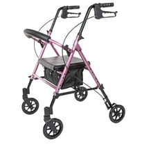 Carex Step 'N Rest Foldable 6-Wheel Rolling Walkers for Adults, Pink, 250 lb Limit
