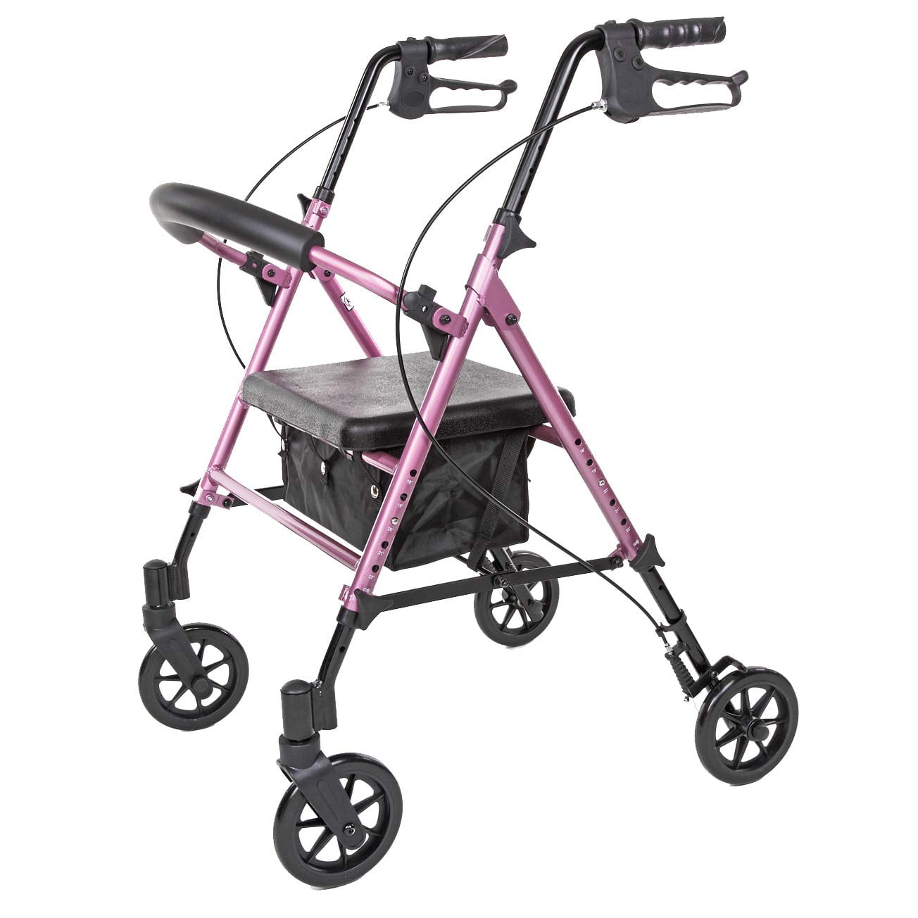 Carex Step 'N Rest Foldable 6-Wheel Rolling Walkers for Adults, Pink, 250 lb Limit