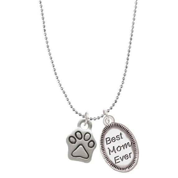 Delight Jewelry Silvertone Mini Paw Best Mom Ever Charm Necklace