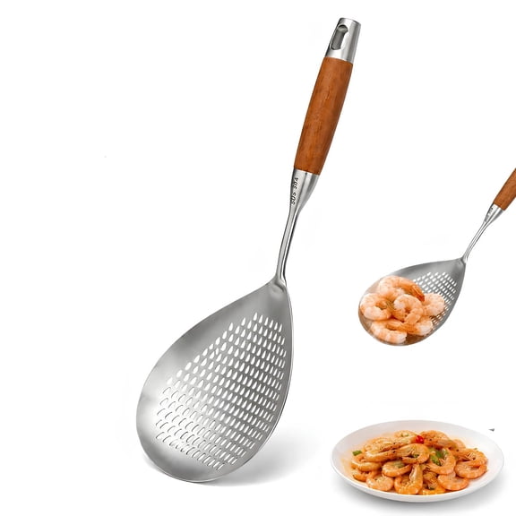 RYLZX Skimmer Slotted Spoon 304 Stainless Steel Large Skimmer Ladle Spoon Spider Strainer for Cooking and Deep Frying，16 Inch Pasta Strainer Spoon for Kitchen with Ergonomic Comfortable Grip Handle