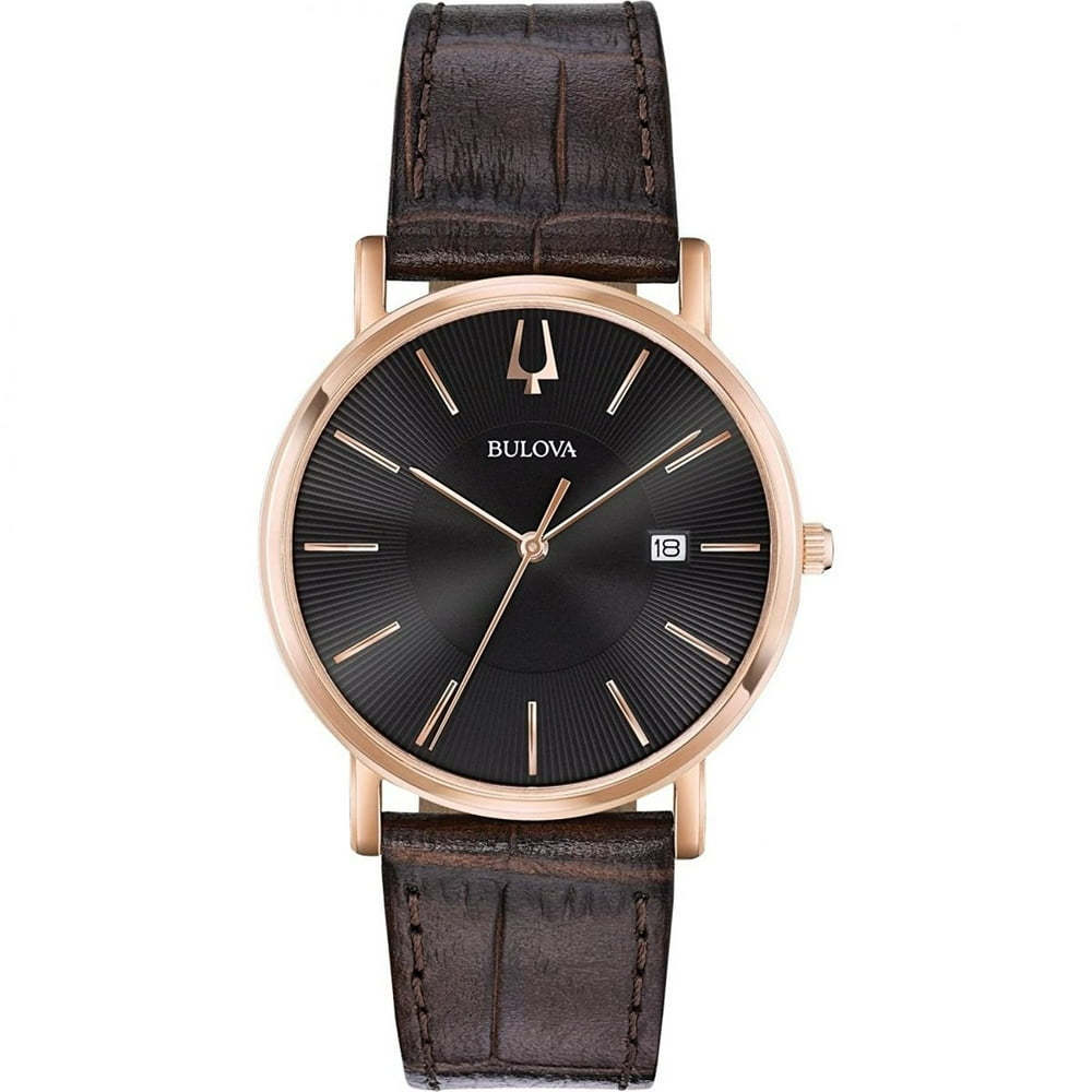 Bulova Bulova Men's Rose Gold Tone Date Watch with a Genuine Leather