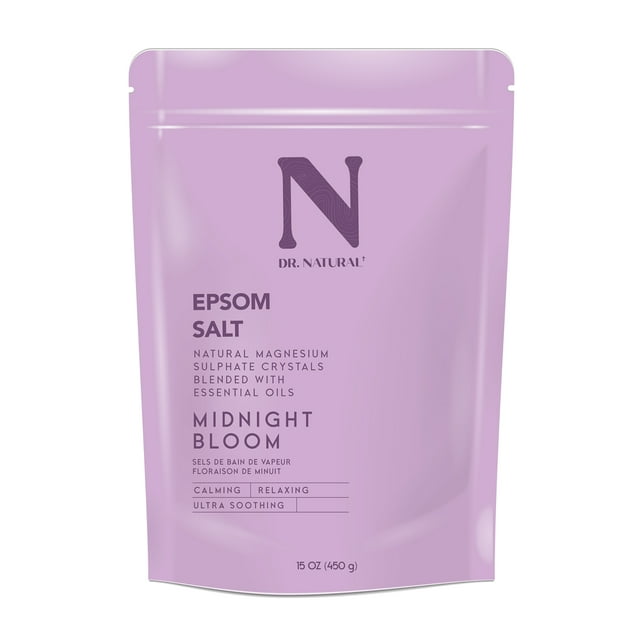 Dr. Natural Sal de Epsom, Sal de Baño, Flor de Medianoche, 450 g