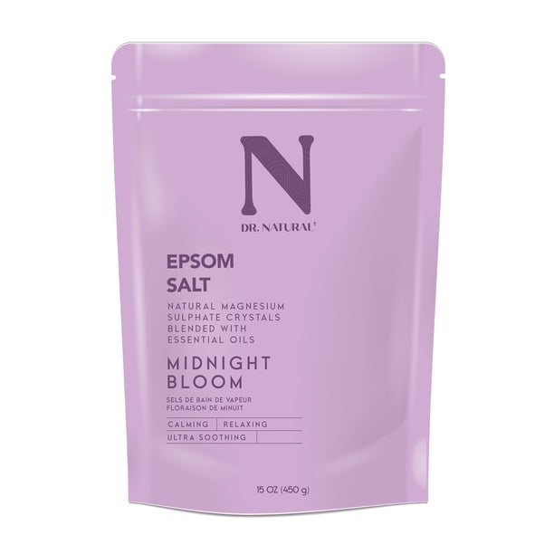 Dr. Natural Sal de Epsom, Sal de Baño, Flor de Medianoche, 450 g