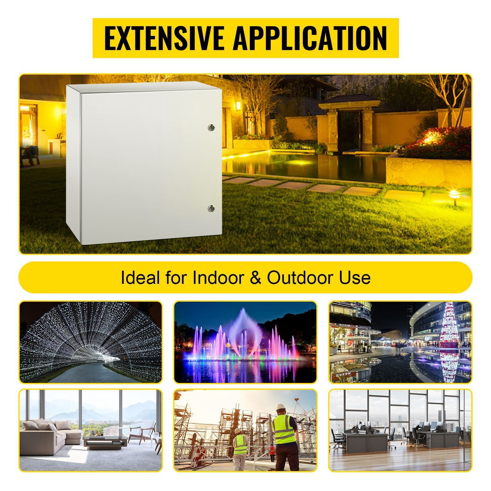 24 x 24 x 12 in NEMA Outdoor Electrical Enclosure Box, Detachable, NEMA Metal Case, IP66 Waterproof Grade, Reinforced Lock & Hinge, for outdoor indoor electrical wiring and equipment protection
