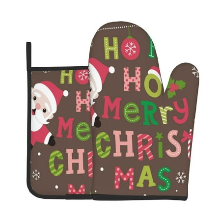 

Vsdgher Ho Ho Ho Merry Christmas Oven Mitts and Pot Holders 2 pcs Set High Heat Resistant Kitchen Oven Glove for Baking and Cooking