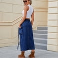 thumbnail image 3 of Women Casual And Trendy Solid Color Washed Denim Semi Elastic Waist Design Ribbon Work Skirt Alt Skirt Poodle Skirts for Women Skirt Overalls Spray Skirt Womens Skirts Long Skirt Pleated Sparkly Skirt, 3 of 7