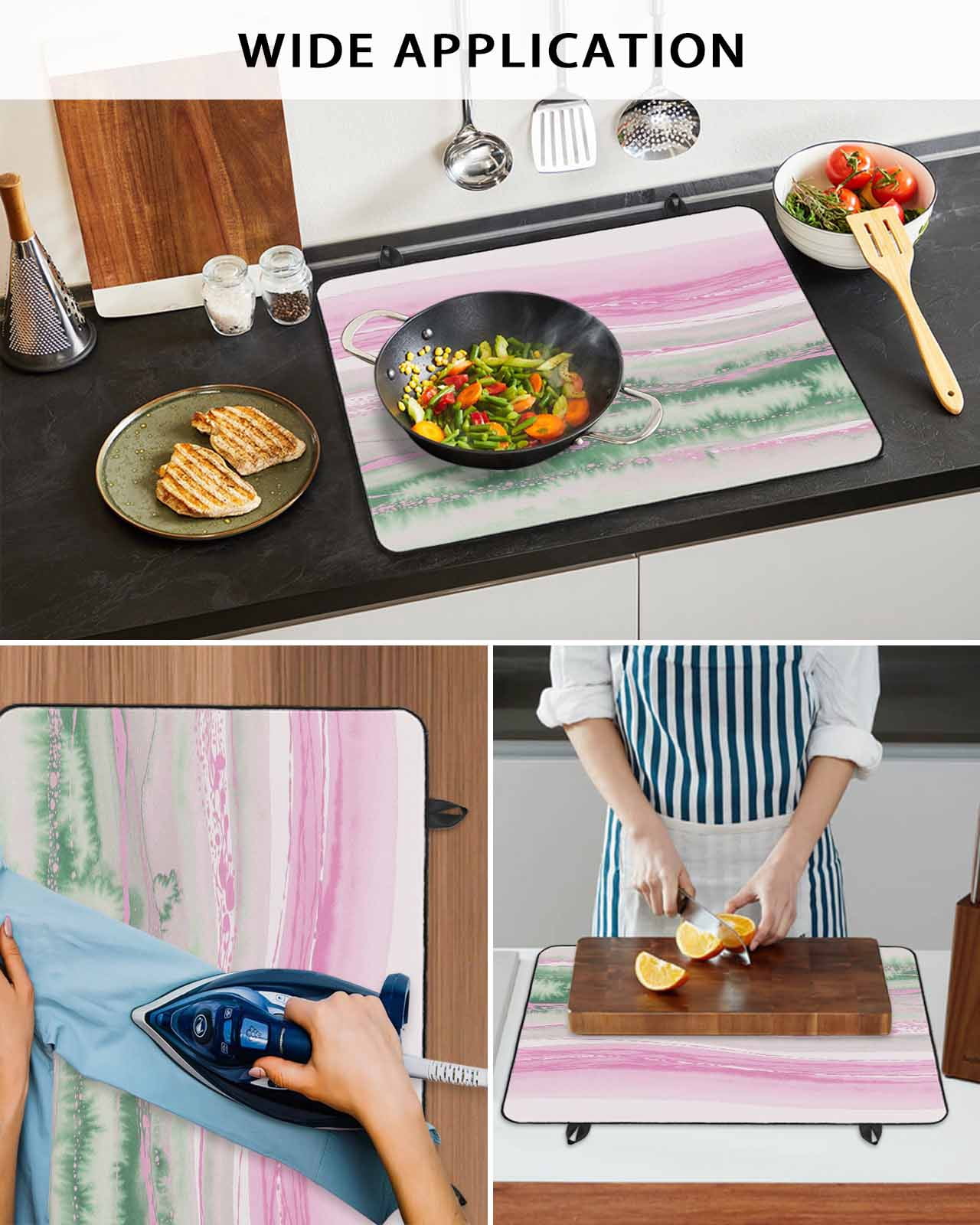 nqOlkjepod Large Induction Cooktop Protector Mat 24"x21", Pink Green Ombre Stove Top Covers for Electric Stove, Abstract Modern Art Fluid Striped Stove Burner Cover Mats, Glass Top Stove Cover