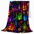 thumbnail image 2 of Colorful Halloween Pumpkin Pattern Print, Vivid And Dramatic Spooky Pattern for Colorful Halloween Enthusiasts, Halloween Gift, Cozy Flannel Blanket and Home Decor for Living Room and Bedroom, 2 of 9