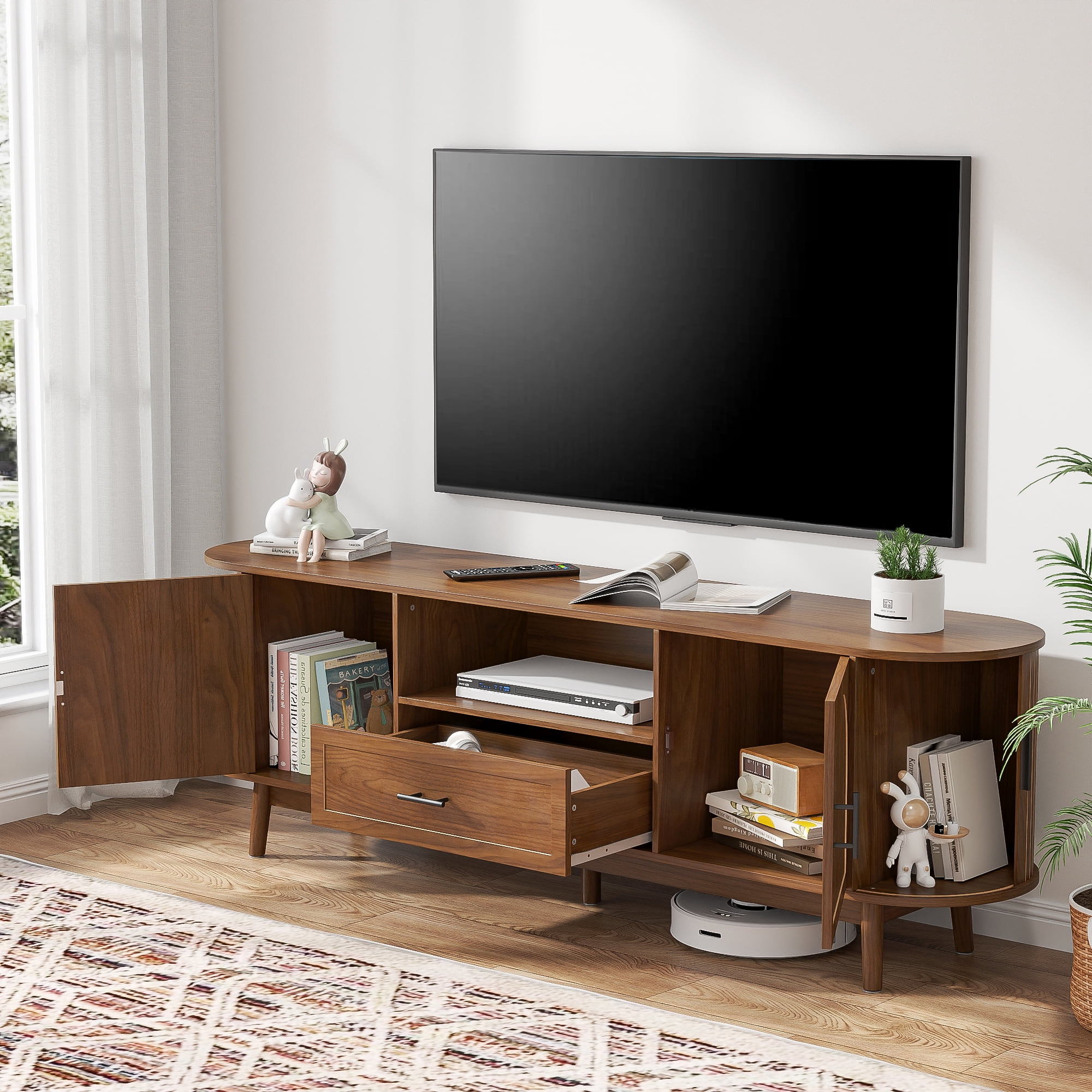 TV Stand for TVs up to 80", 70" Entertainment Center with Sliding Doors, Media Console Table for Living Room