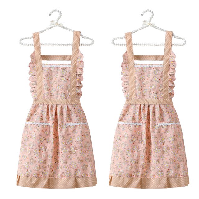 Delantal de princesa Floral para mujer, delantal de lona impermeable para cocina, Catering, verano, 2 uds.