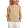 thumbnail image 3 of Aihuaihua Dressy Tank Tops for Girl Linen Gauze Shirts Sleeveless Crewneck Summer Beach Tunic Top Loose Fit Lightweight Casual Blouses Khaki 3-4 Years, 3 of 7
