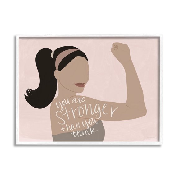 Stupell Industries You're Stronger Than You Think Phrase Motivational Woman Graphic Art White Framed Art Print Wall Art, 30x24, by Lady Louise Designs