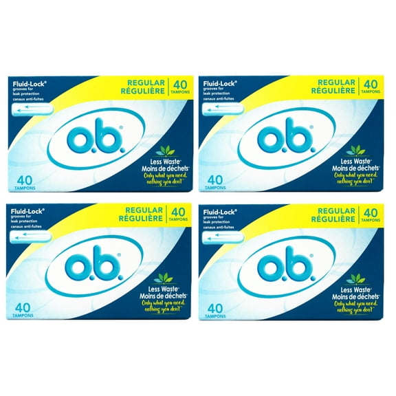 o.b. Tampons No Applicator, Unscented - 40ct, Applicator-Free Tampons Regular, Feminine Care, ob Tampon Regular, Period Products - 4 Pack
