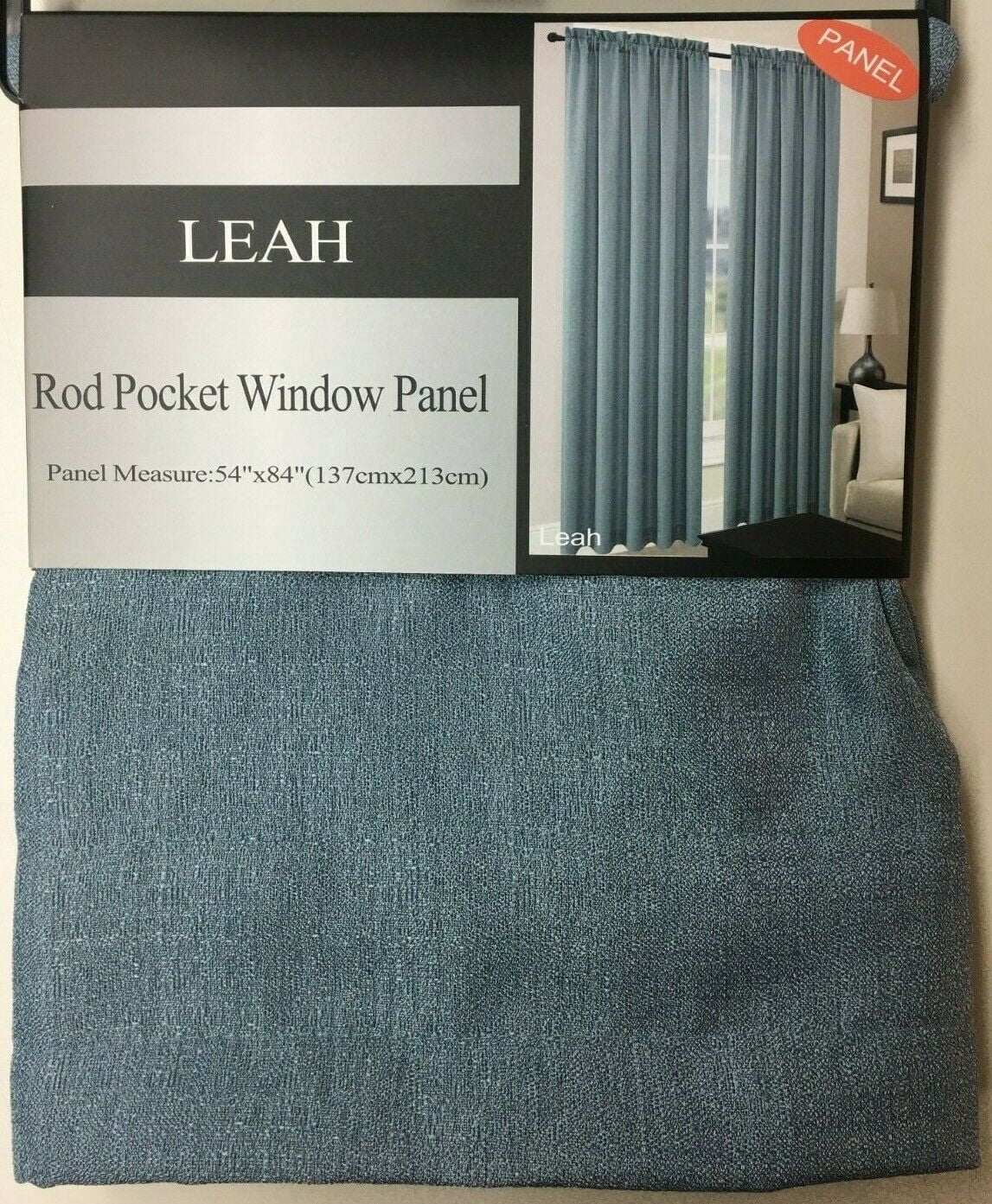 Leah 5 Piece Woven Textured Curtain Set with Beaded Austrian Valances (Blue)
