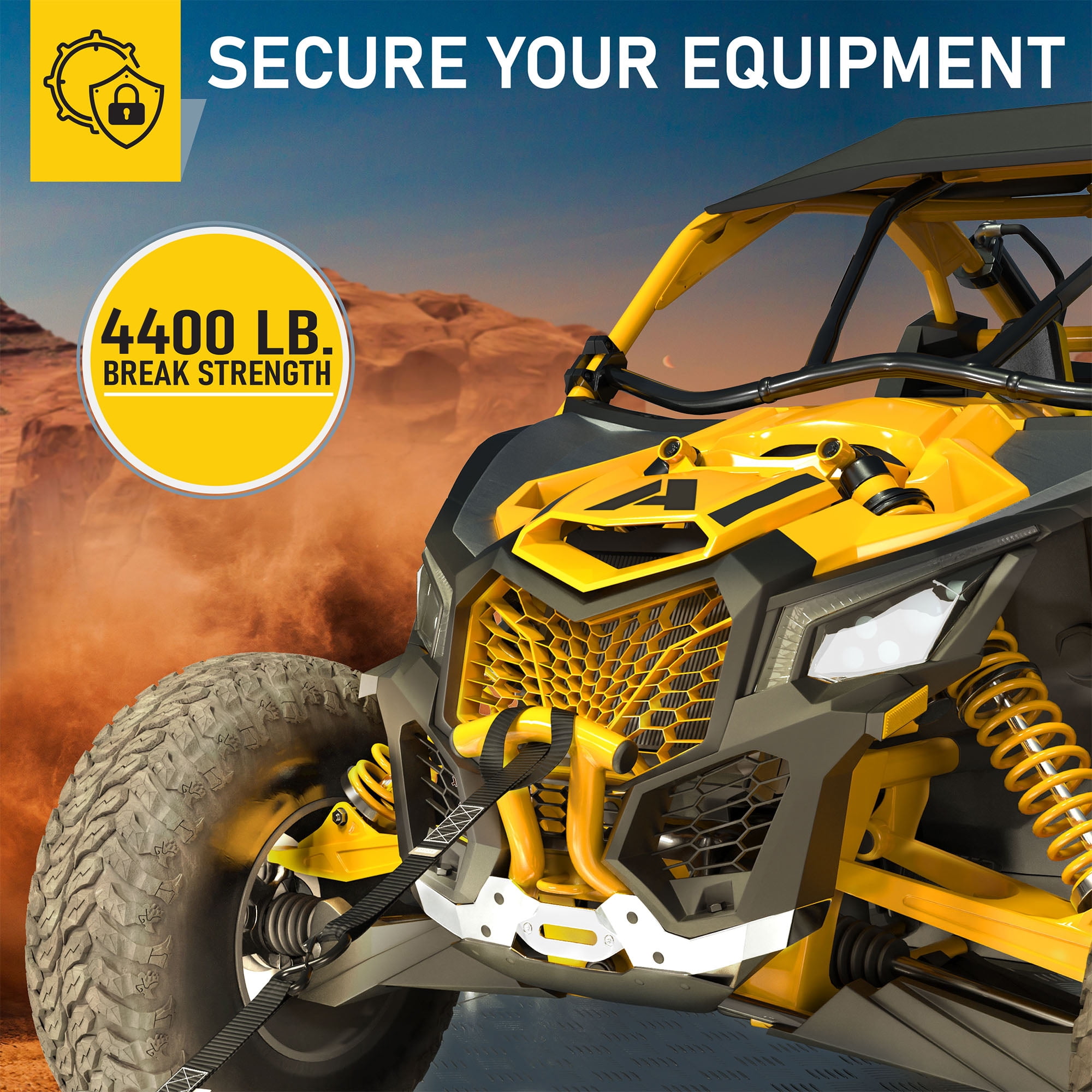 AUGO Heavy Duty Ratchet Straps & Soft Loops – Pack of 4 Extra Strong 1.5” by 15’ Ratchet Straps w/ S-Hook Safety Latches & 4 Soft Loop Tie Downs – 4400Lb Break Strength for Motorcycles, ATVs, Etc.