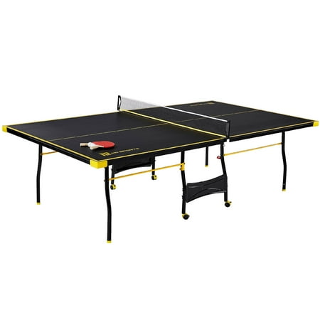 MD Sports Official Size Table Tennis Table, with Paddle and Balls, Black/Yellow