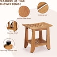 thumbnail image 5 of TEAKAURA Teak Shower Bench Stool, 14'' Compact Waterproof Wood Spa Bath Bench with Storage Shelf & Handle, Non-slip Solid Teak Shower Seat Chair for Small Bathrooms Inside Shower and Outdoor Use, 5 of 8