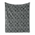thumbnail image 1 of Geometric Soft Flannel Fleece Throw Blanket, Traditional Woodblock Eastern Folk Motifs with Circular, Cozy Plush for Indoor and Outdoor Use, 60" x 80", Charcoal Grey and White, by Ambesonne, 1 of 6