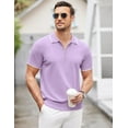 thumbnail image 3 of COOFANDY Men's Knit Polo Shirt Short Sleeve Collar Zipper Striped Classic Fit Work Polo Golf T Shirts, 3 of 7