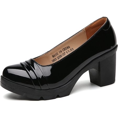 

Women s Classic Leather Platform Mid-Heel Round Toe Mary Jane Oxfords Dress Pumps Shoes
