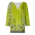 thumbnail image 4 of DondPO Womens Tops Womens 3/4 Sleeve Tops Summer Casual V Neck Tshirt Ladies 2024 Floral Print Daily Tees Tunic Blouses Blouses for Women Oversized Tshirts for Women Yellow S, 4 of 5