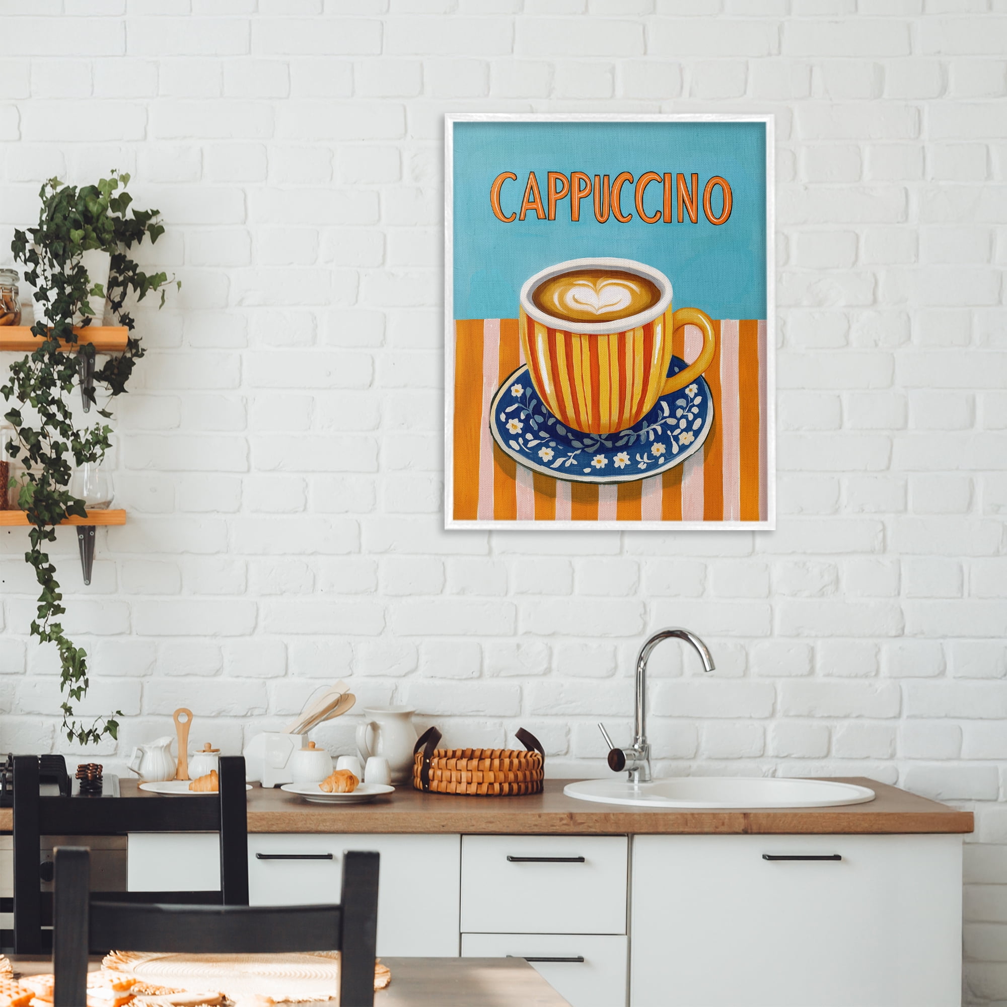 Stupell Industries Cappuccino Stripes Blue & Orange White Framed Giclee Art, design by Yen