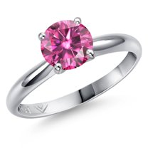Gem Stone King 900 Platinum Pink Moissanite Engagement Ring for Women | 1.20 Cttw | Round 7MM | Gemstone Birthstone | Size 5