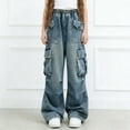 thumbnail image 4 of Miluxas Baggy Cargo Pants for Girl Girls Wide Leg Jeans Streetwear Low Rise Oversized Jeans Gray 14-15Years, 4 of 5