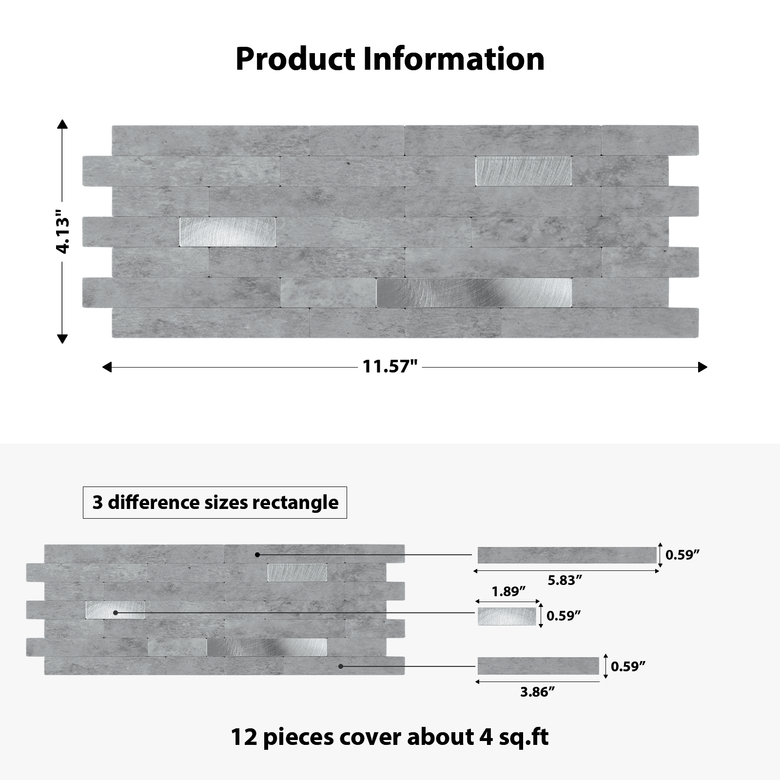 12-Sheet Peel and Stick Backsplash Tiles, Faux Marble Linear Wall Tiles Stick on Backsplash for Kitchen Bathroom Fireplace RV (11.57" x 4.13", Gray)
