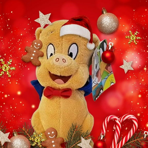 SANTA HAT Looney Tunes Poky Pig Plush 8” Animal Doll NEW Holiday Gift CHRISTMAS