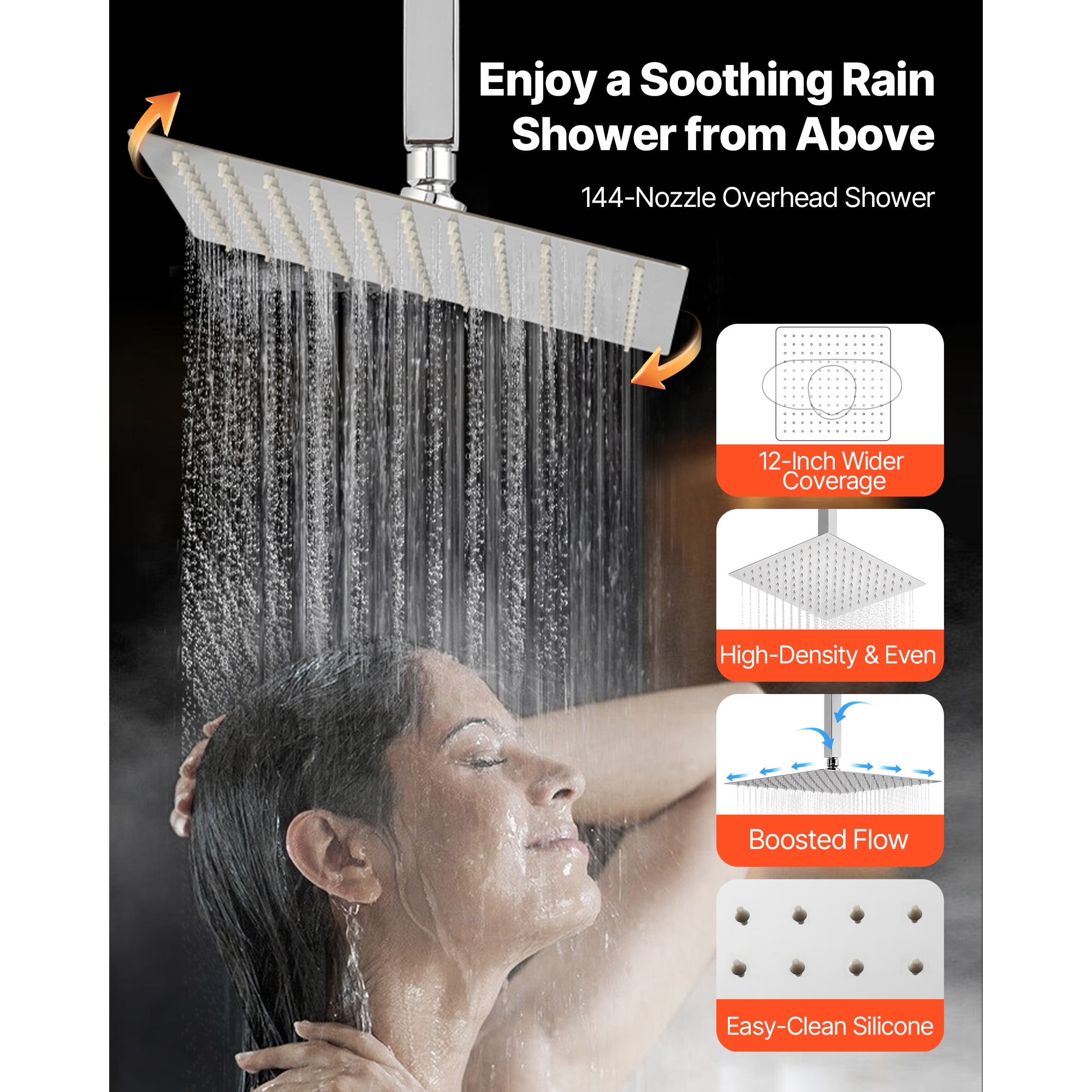KFFKFF 12-Inch Thermostatic Ceiling Rain Shower System with Wall-Mounted Head and 2-in-1 Handheld Spray, 3-Function Dual Showerhead with Brass Valve and Trim Kit, Chrome Finish