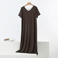 thumbnail image 2 of Tnhcen Women's V-Neck Modal Nightgown Long Sleepwear Short Sleeve Loose Fit Comfortable Soft Ankle Length L-XL Multiple Colors Available Brown, 2 of 5