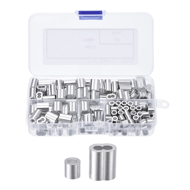 Manga de bucle de crimpado de aluminio 1/8'' doble férula y manga de detención de crimpado de 1/8'', plata 100set