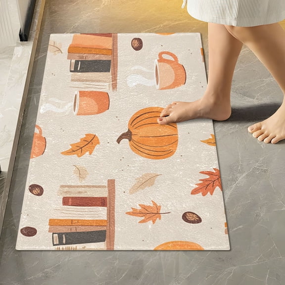 Yayeee Bath Rug for Bathroom Floor Non Slip Rectangle Fluffy Soft Absorbent Mat, 16"x24", Beige Fall Acorns Pattern