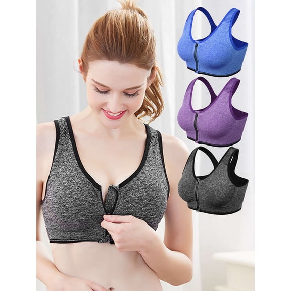 PULLIMORE Women Zipper Sport Bras Seamless High Impact Support Activewear Bra For Gym Yoga Workout (M, Purple)
