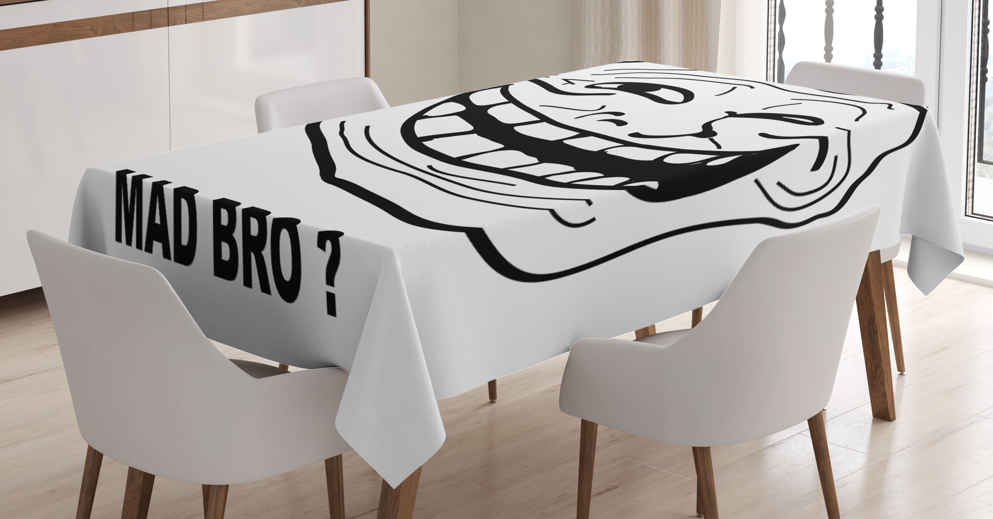 Humor Decor Tablecloth, Cartoon Style Troll Face Guy for Annoying