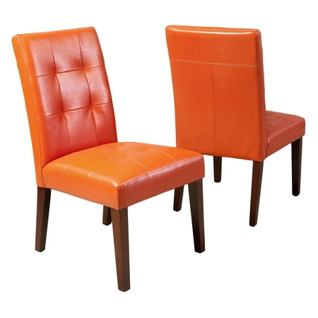 Ramer Tufted Burnt Orange Bonded Leather Dining Chair Set Of 2 Ramer Tufted Burnt Orange Bonded Leather Dining Chair Set Of 2