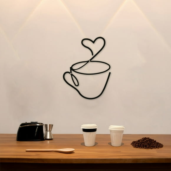 Czzoypi Coffee Cup Metal Wall Art Metal Coffee Bar Sign Hanging Coffee Cup Kitchen Wall Art Farmhouse Kitchen Restaurant Decor Coffee Bar Sign for Home Office, Black
