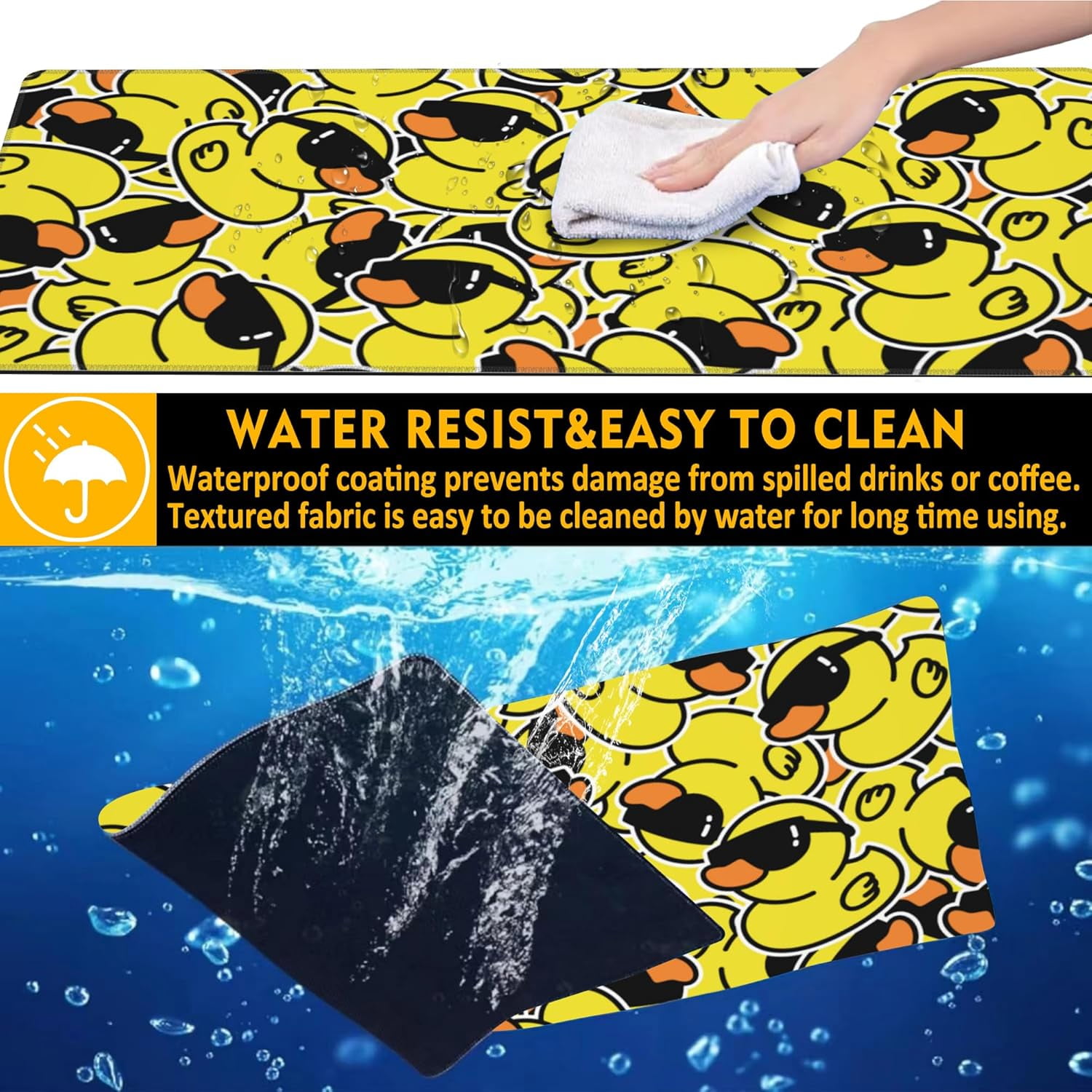 Gaming Mouse Pad,Kawaii Cute Yellow Duck Desk Pad,31.5""X15.7"" Extended Gaming Mouse Pad Mat with Stitched Edge Non-Slip Base Big Mouse Pad for Office Keyboard Laptop, Large, WDQ-D08