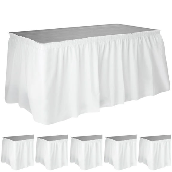 Juvale Rectangular Plastic Table Skirt - Wedding & Baby Shower Decor Ruffle Table Skirts - Easy Adhesive Installation & Outdoor Use Plastic Skirting - Pack of 6, 29 in H x 14 Ft L, White